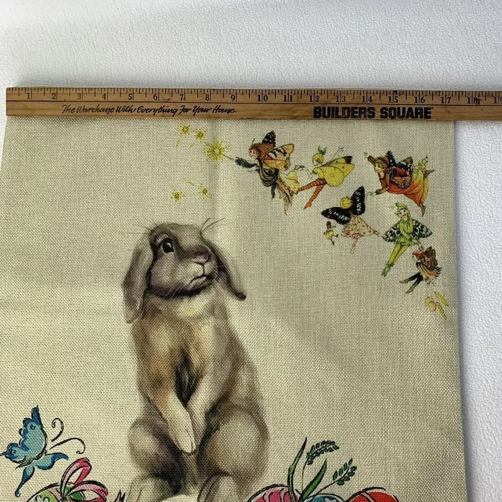 Easter Bunny Eggs Fairies Woven Pillow Cover Square Butterfly 17.5” x 18”